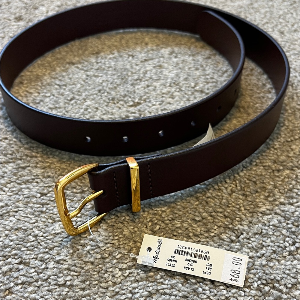 The Essential Brown Leather Belt with Gold Buckle Hardware XS Madewell